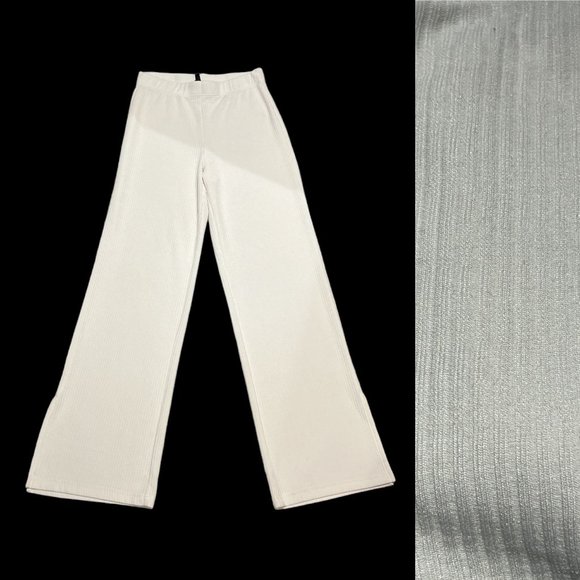 DIVIDED H&M Pants Size Medium Winter White Ribbed Elastic Waist Wide Leg - Picture 3 of 12